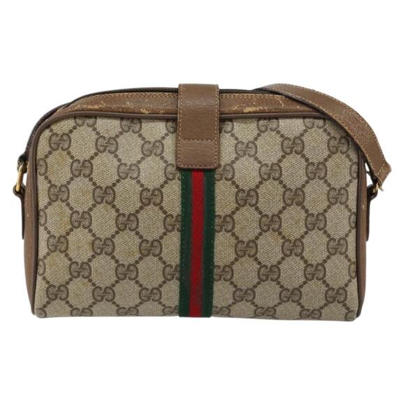 GUCCI GG Supreme Web Sherry Line Bag PVC Beige Gold 116 02 055 Auth 155594 - Picture 2 of 16
